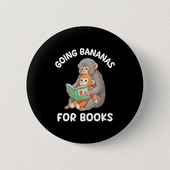 Punch monkey with book funny national reading 2 inch round button (Front)