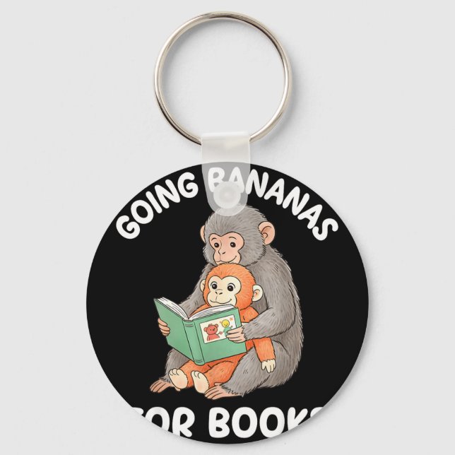 Punch monkey with book funny national reading keychain (Front)