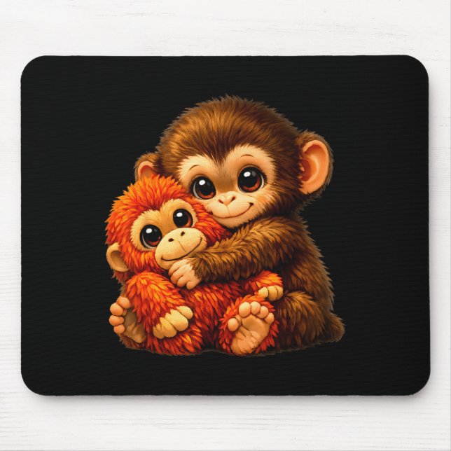 Punch monkey with teddy bear cuddling internet mem mouse pad (Front)