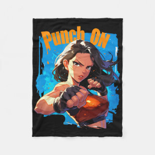 Punch On Strong Women Kickboxing Fighter Fleece Blanket