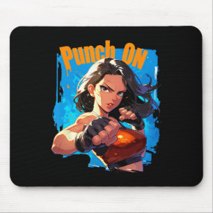 Punch On Strong Women Kickboxing Fighter Mouse Pad