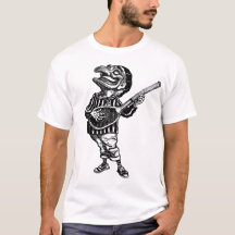 Punch playing air guitar on a tennis racket