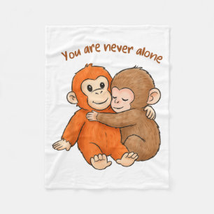 Punch The Cute Baby Monkey Hugging You are Alone Fleece Blanket