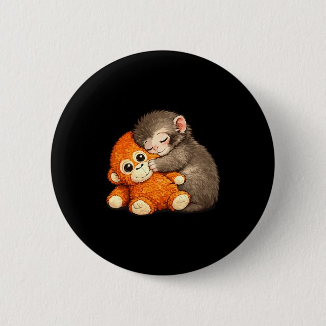 Punch the monkey cuddling stuffed animal meme 2 inch round button (Front)