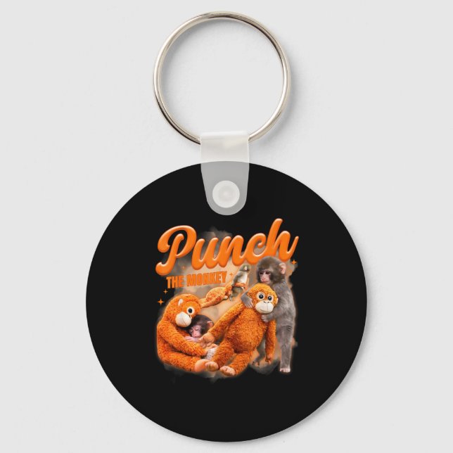 Punch the monkey meme baby monkey holding plush keychain (Front)