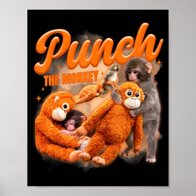 Punch the monkey meme baby monkey holding plush poster (Front)