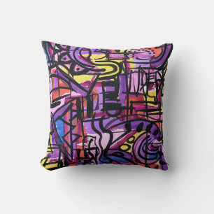 Punchbowl-Bold Colourful Hand Painted Abstract Art Throw Pillow