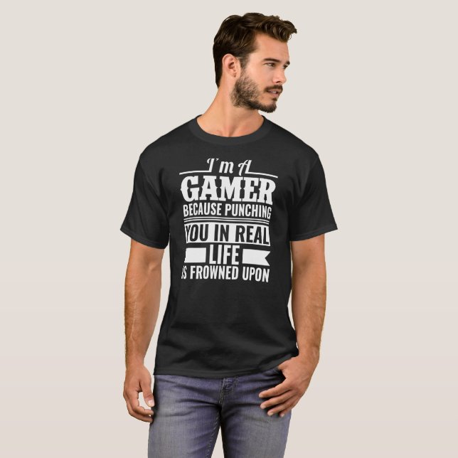 Punching in Real Life Funny Novelty Gamer Pun T-Shirt (Front Full)