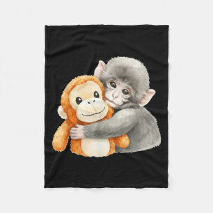 Punchkung the monkey holding plush friend meme fleece blanket