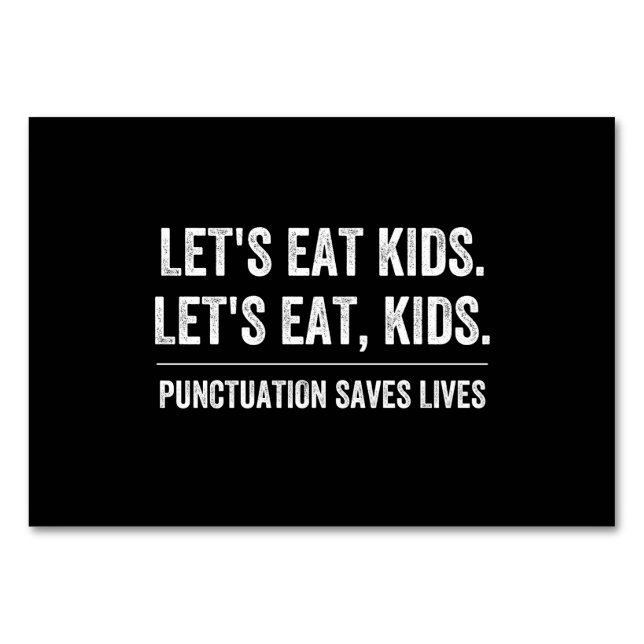 Punctuation Saves Lives Table Number (Front)