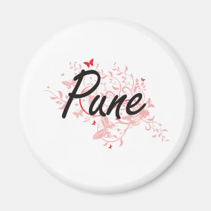 Pune India City Artistic design with butterflies Magnet