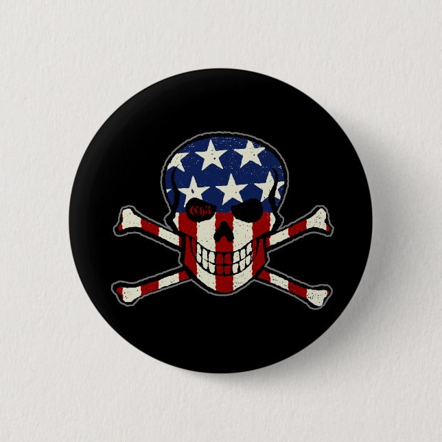 Punisher Skull Americana Flag Graphic 2 Inch Round Button (Front)