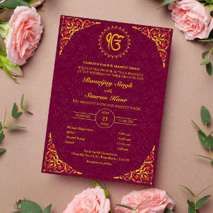 Punjabi Sikh Wedding Anand Karaj Golden Invitation