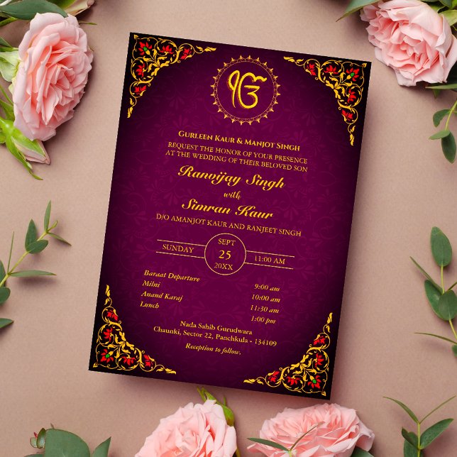 Punjabi Sikh Wedding Anand Karaj Golden Invitation (Creator Uploaded)