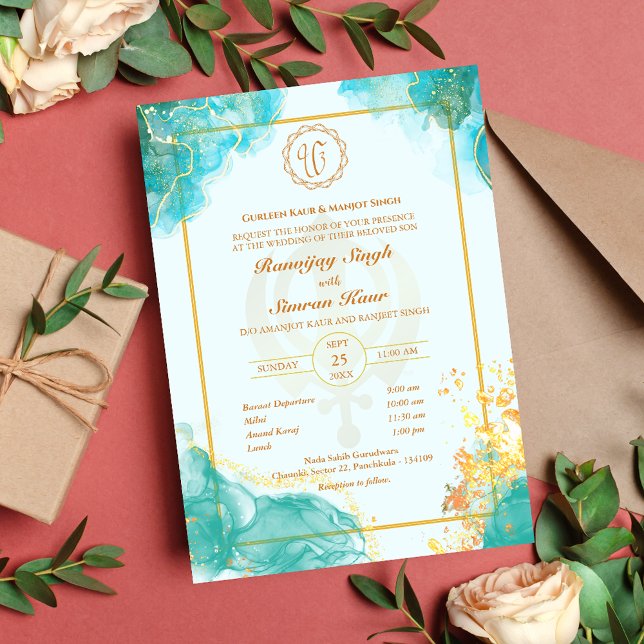 Punjabi Sikh Wedding Anand Karaj Golden Invitation (Creator Uploaded)