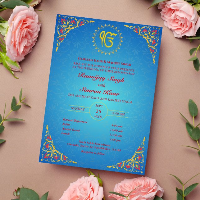Punjabi Sikh Wedding Anand Karaj Golden Invitation (Creator Uploaded)
