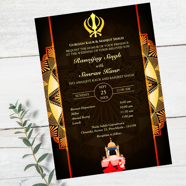 Punjabi Sikh Wedding Anand Karaj Golden Invitation (Creator Uploaded)