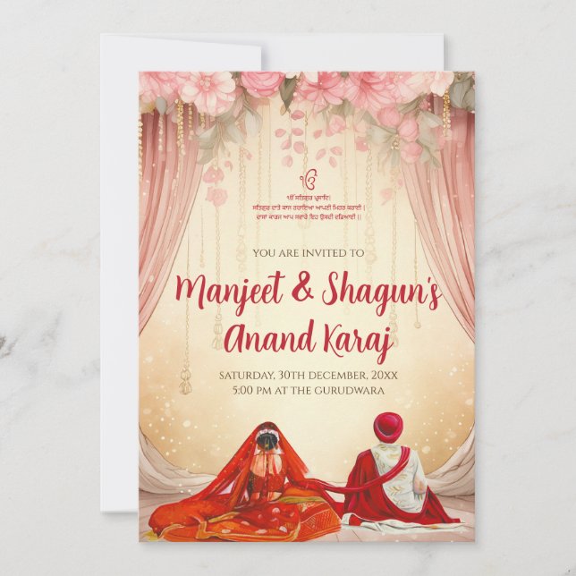 Punjabi Wedding cards Anand Karaj invitations (Front)