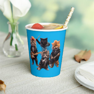 Punk band kittens blue party paper cups
