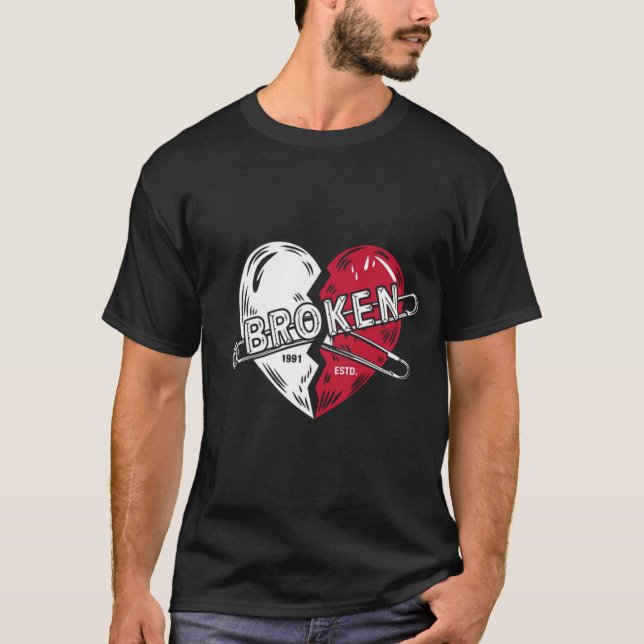 Punk Broken Heart Design T-Shirt (Front)