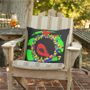 Punk Cardinal Christmas wreath Outdoor Pillow