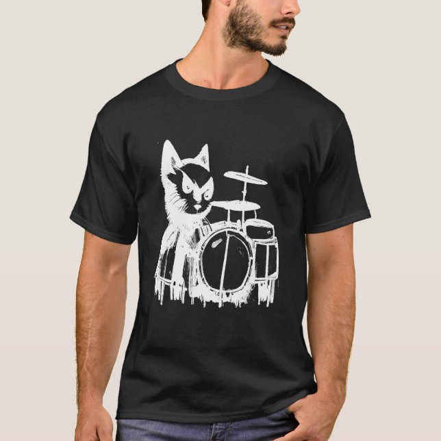Punk Cat Playing Drums 3 T-Shirt (Front)