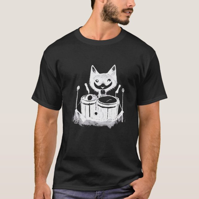 Punk Cat Playing Drums  6 T-Shirt (Front)