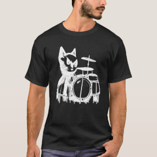 Punk Cat Playing Drums T-Shirt