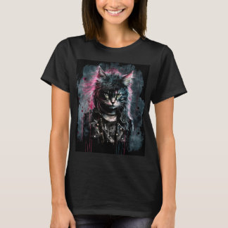 Punk Cat with Pink Fur Ladies T T-Shirt