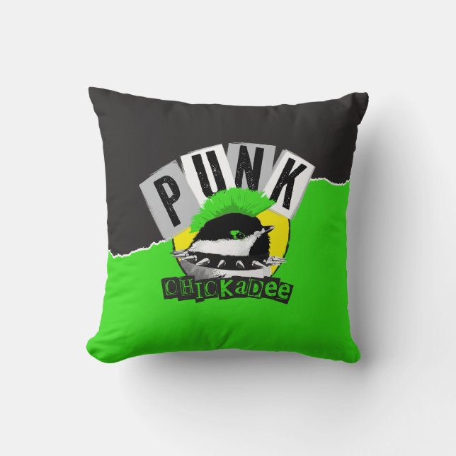 Punk Chickadee Throw Pillow (Front)