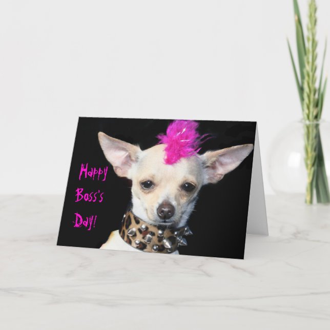 Punk Chihuahua Happy boss's day greeting card (Front)