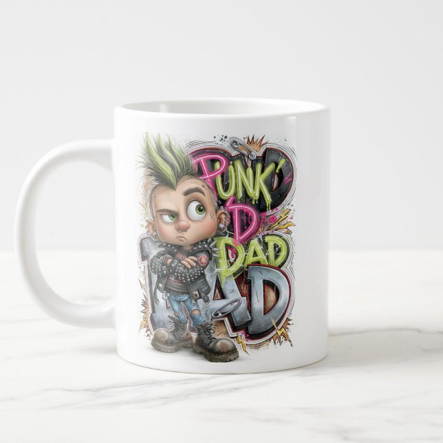 Punk Dad Rebellion Green Large Coffee Mug (Left)