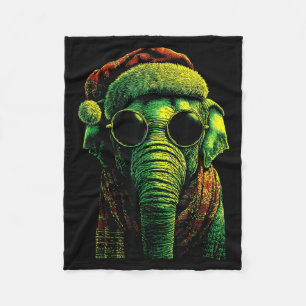 Punk Elephant With Sungles Santa Hat Christmas Roc Fleece Blanket