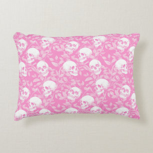 Punk girly Gothic pink skulls & foliage Halloween Accent Pillow