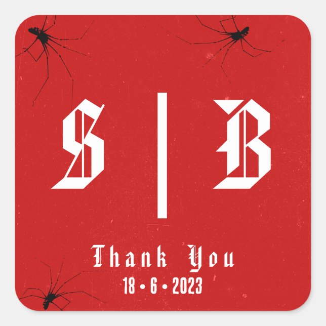 Punk Goth Monogram Minimalist Wedding Square Sticker (Front)