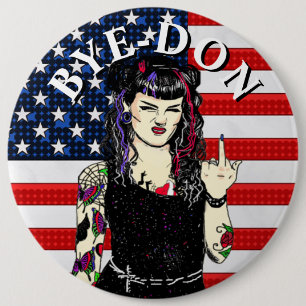 Punk Gothic Girl Flipping the Bird BYE-DON 6 Inch Round Button