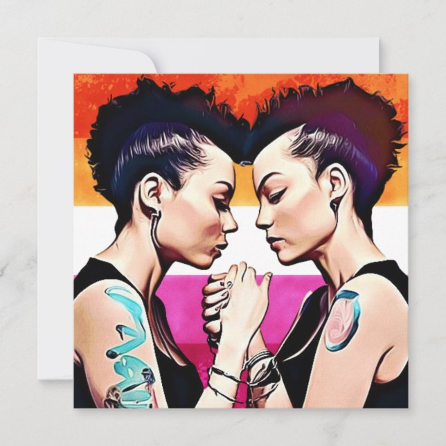 Punk Gothic Lesbian Couple on Beach Wedding Invitation (Front)