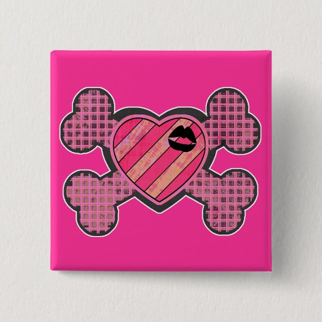 Punk Heart and Crossbones 2 Inch Square Button (Front)