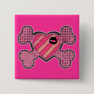 Punk Heart and Crossbones 2 Inch Square Button