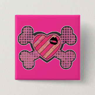 Punk Heart and Crossbones 2 Inch Square Button