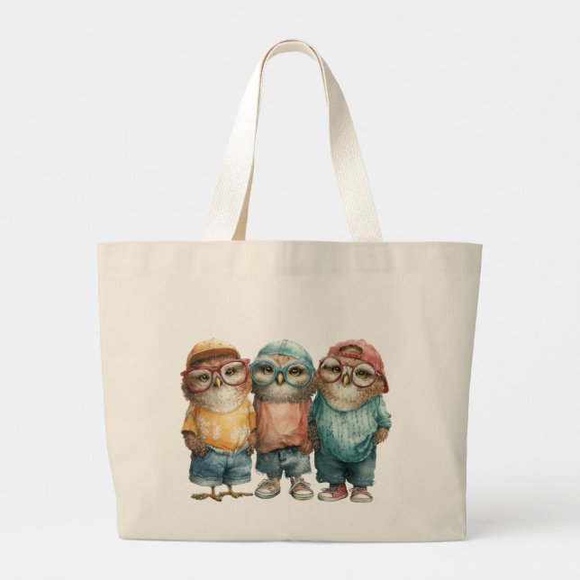 Punk Hipster Owls Large Tote Bag (Back)