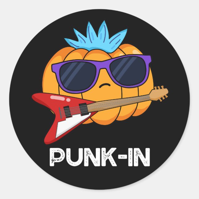Punk-in Funny Punk Rock Pumpkin Pun Dark BG Classic Round Sticker (Front)
