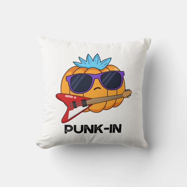 Punk-in Funny Punk Rock Pumpkin Pun  Throw Pillow (Front)