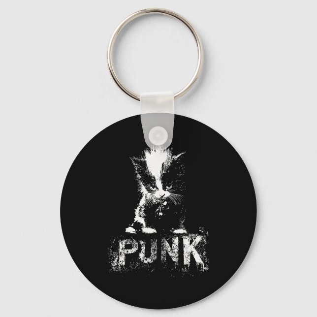 Punk Kitten Cat With Mohawk Nge Gothic Design  Keychain (Front)