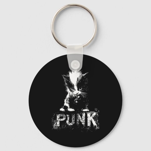 Punk Kitten Cat With Mohawk Nge Gothic Design  Keychain (Front)