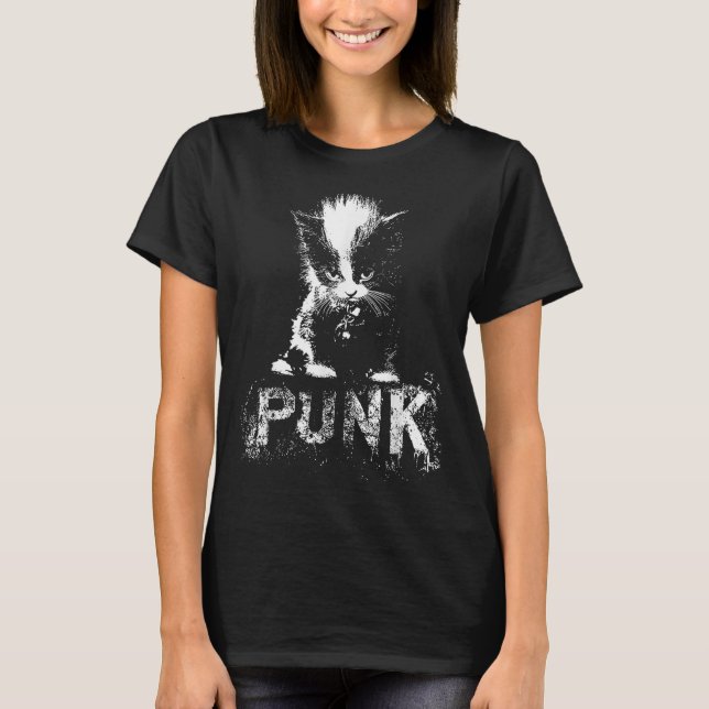 Punk Kitten Cat With Mohawk Nge Gothic Design  T-Shirt (Front)