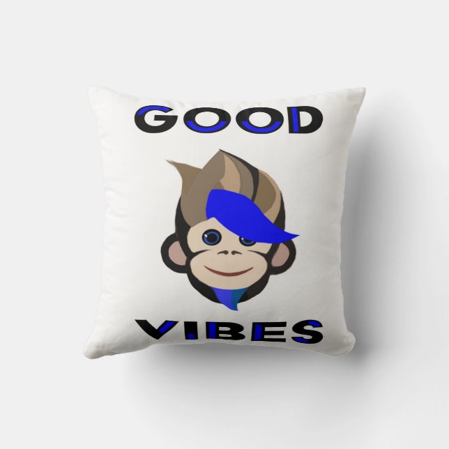 Punk Monkey blue  hair monkey good vibes  Throw Pillow (Back)