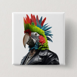 Punk Parrot 2 Inch Square Button
