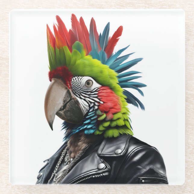 Punk Parrot Glass Coaster (Front)