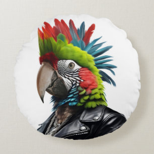 Punk Parrot Round Pillow